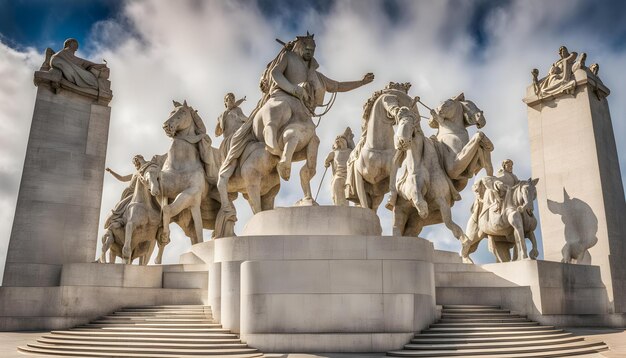 Photo a statue of a horse is in front of a cloudy sky