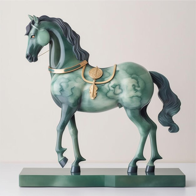 Photo statue of a horse with a saddle on a green base generative ai