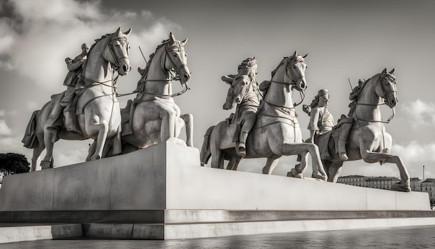 Photo a statue of horses with the number 5 on it