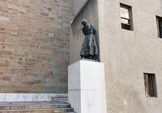 Statue of Jeremie par Rado at St Pierre Square in Geneva, Switzerland