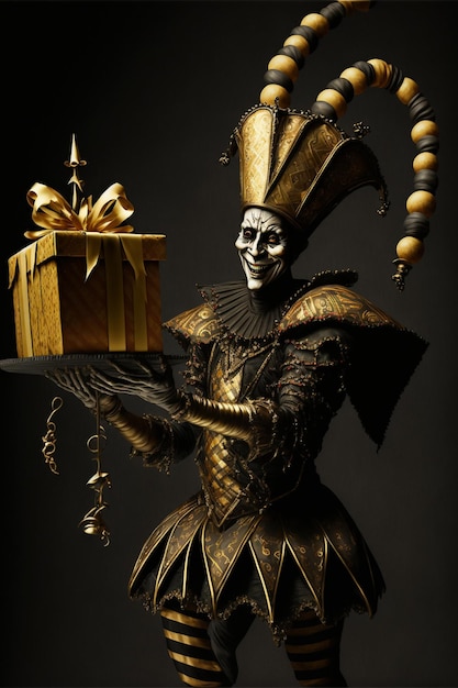 Statue of a jester holding a gift generative ai