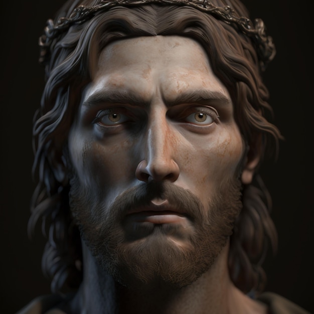 A statue of jesus with a crown on his head is shown.