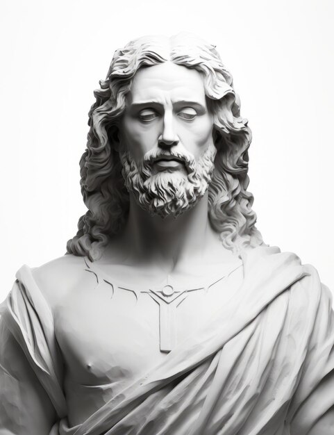 Photo a statue of jesus with long hair and beard