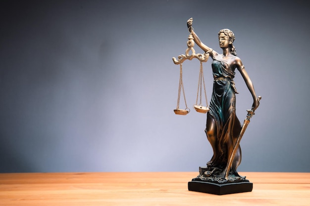 The Statue of Justice lady justice on table