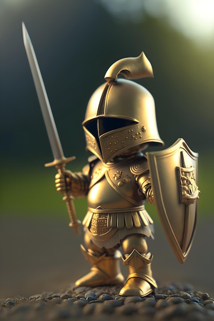 A statue of a knight with a sword and shield.