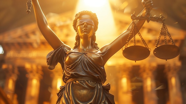 Foto statua di lady justice che tiene la bilancia della giustizia