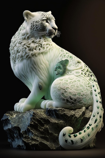 Statue of a leopard sitting on a rock generative ai