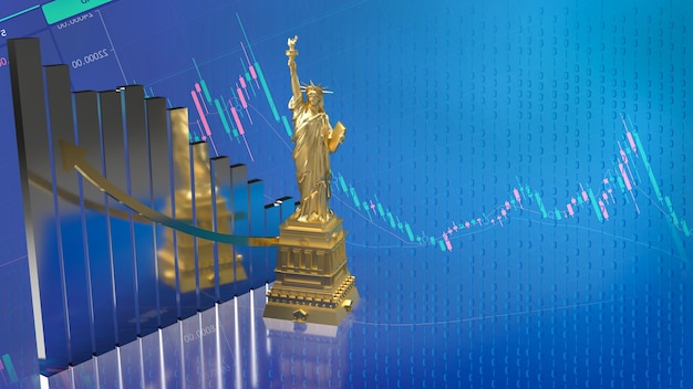 The statue of liberty on Business chart Background 3d rendering