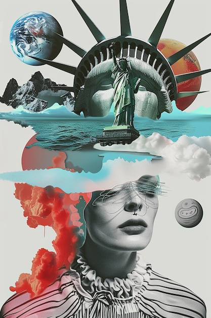 Statue of Liberty collage art Historical collage art fashion collage art mixed media art