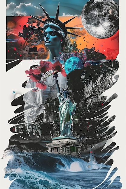 Statue of Liberty collage art Historical collage art fashion collage art mixed media art