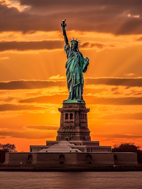 Statue of liberty at golden hour