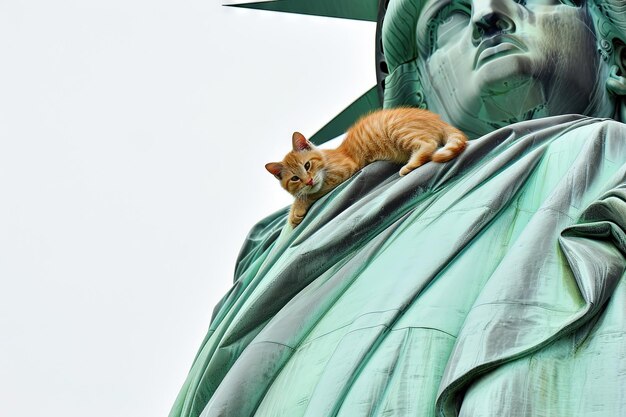 Foto statua della libertà che tiene un gattino