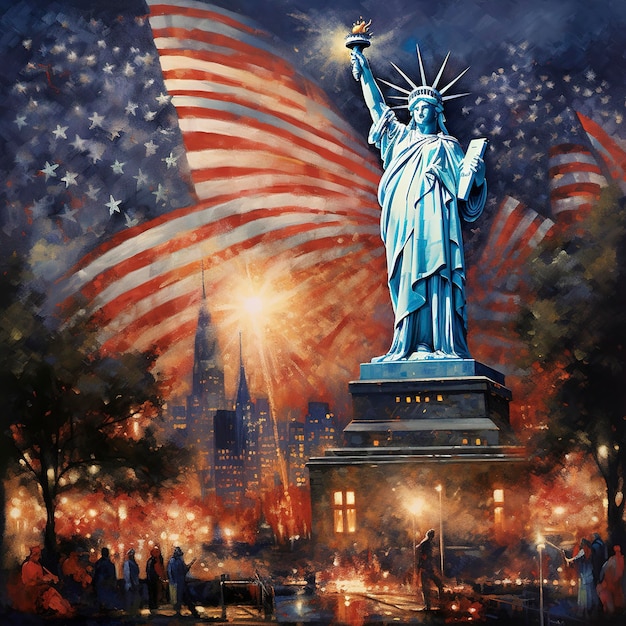 Statue of Liberty Independence Day 4th of July USA flag