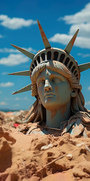 Photo a statue of liberty is shown in the sand