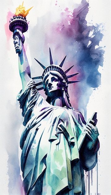 Statue of Liberty in New York in watercolor style by Generative AI