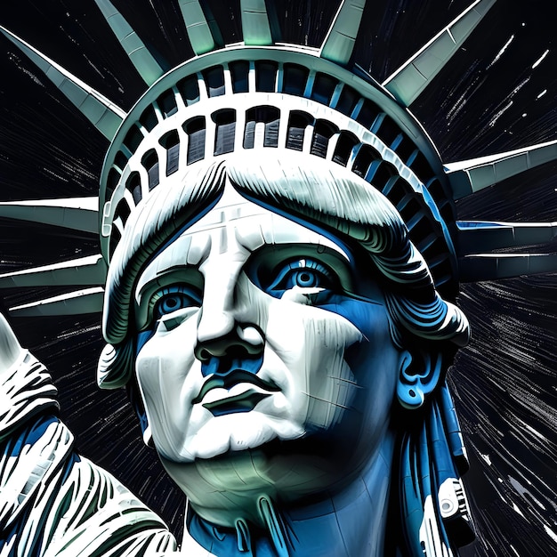 Statue of liberty white on black AI generated image