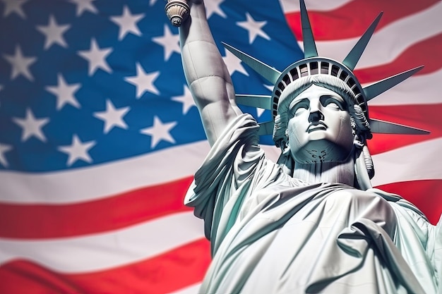 Statue of liberty with america flag background