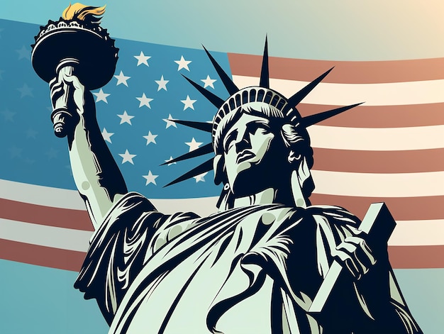 Statue of Liberty with American Flag Clipart