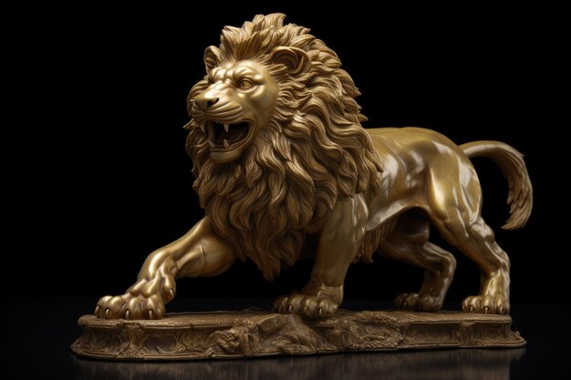 statue of a lion on a black background