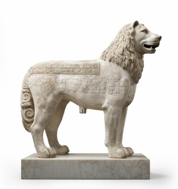 A statue of a lion with the word lion on it