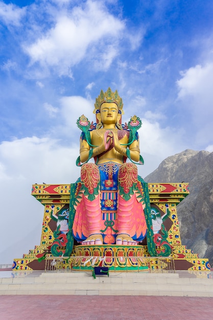 A statue of Maitreya Buddha at Diskit Monastery, Nubra Valley, Ladakh, India.
