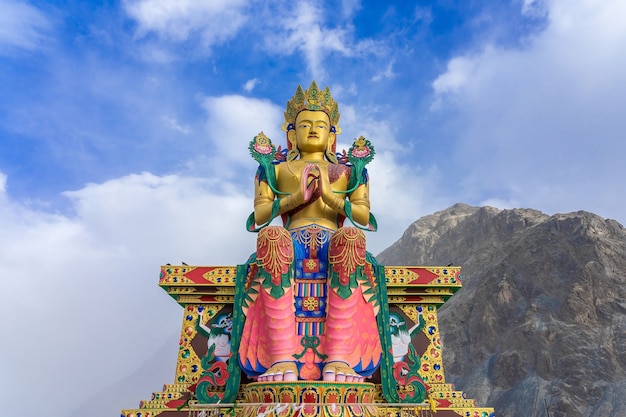 A statue of Maitreya Buddha at Diskit Monastery, Nubra Valley, Ladakh, India.