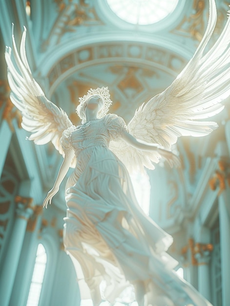 Photo statue of majestic angel with wings