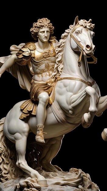 Photo a statue of a man on a horse is on a white horse