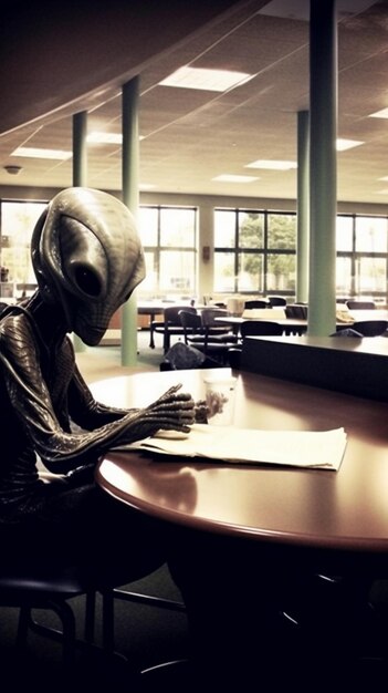 Photo a statue of a man reading a book in a classroom.