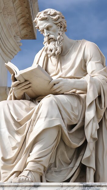 Photo a statue of a man reading a book with a statue of an angel reading