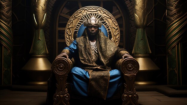 Photo a statue of a man sits in a throne