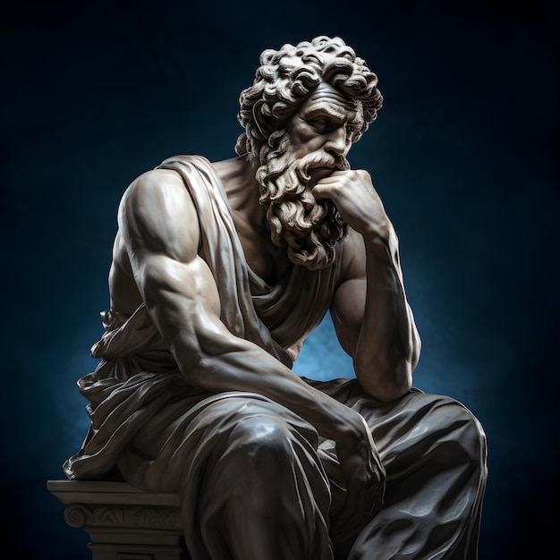 statue of man sitting pensively looking to side