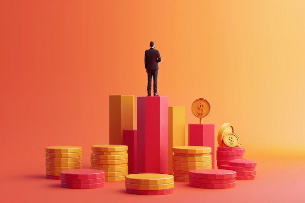 Photo a statue of a man standing on top of a pile of gold coins