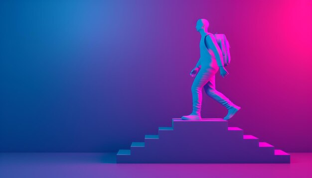 Statue of Man Walking Up Stairs