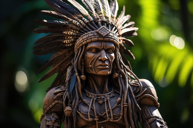 a statue of a man wearing a feather headdress