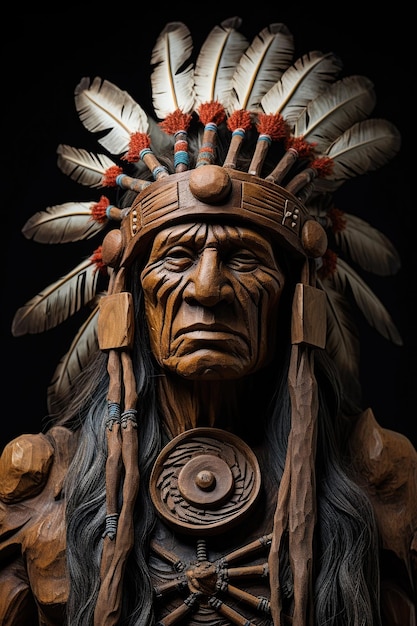 a statue of a man wearing a feather headdress