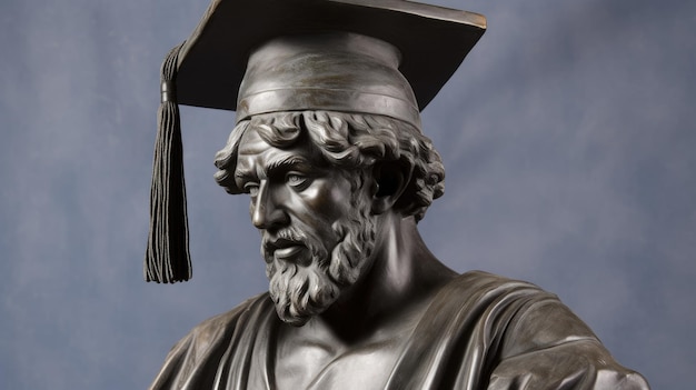 a statue of a man wearing a graduation cap