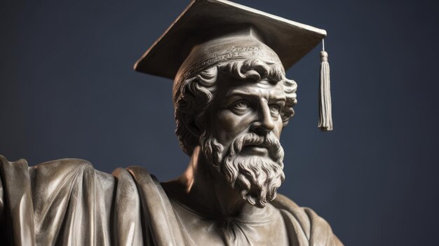 a statue of a man wearing a graduation cap