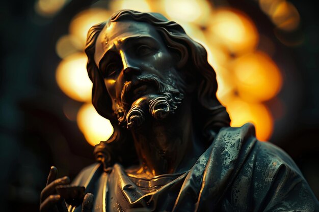 Foto statua di un uomo con la barba e il colore oro