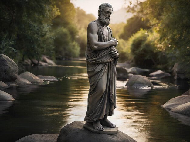 a statue of a man with a beard is on a rock