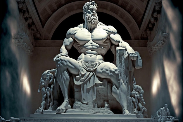 Foto una statua di un uomo con la barba si trova in un museo.