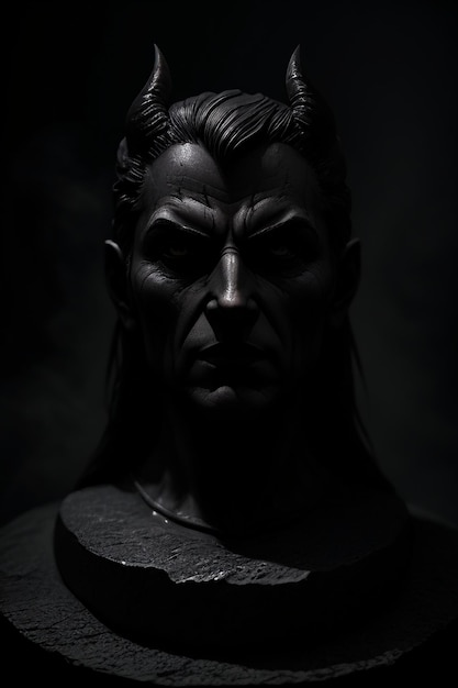 Статуя человека с черным лицом и ошейником на шее.