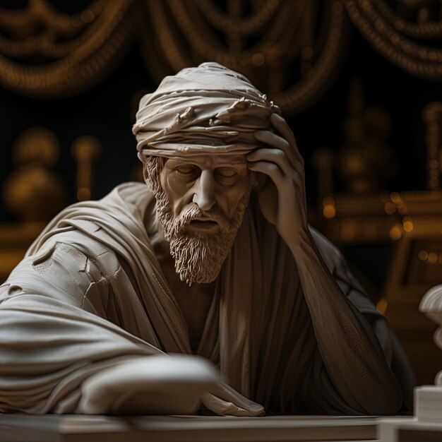 Foto una statua di un uomo con la testa che copre la faccia