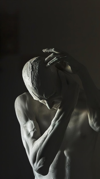 Photo a statue of a man with his head in the air