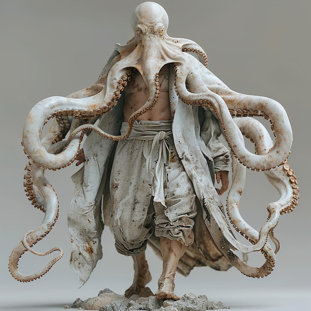 a statue of a man with an octopus on his head