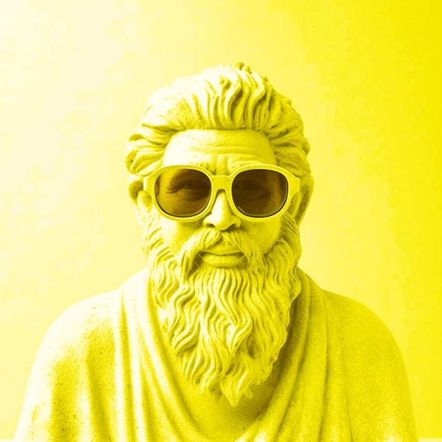 A statue of a man with sunglasses on his face is wearing sunglasses