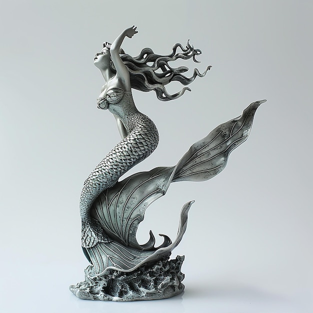 a statue of a mermaid with a long tail is shown