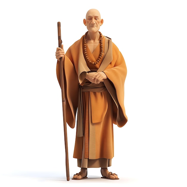 a statue of a monk with a long stick