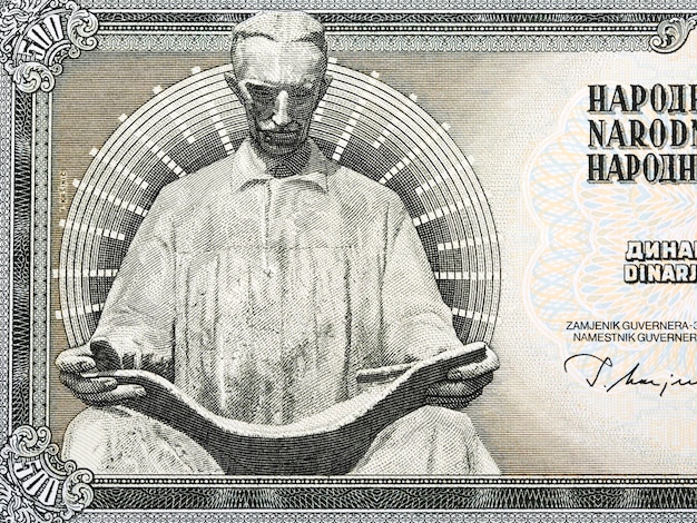 Photo statue of nikola tesla by frano krsinic from money yugoslav dinar