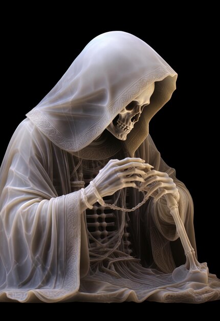 Photo a statue of a nun with a skull on his head